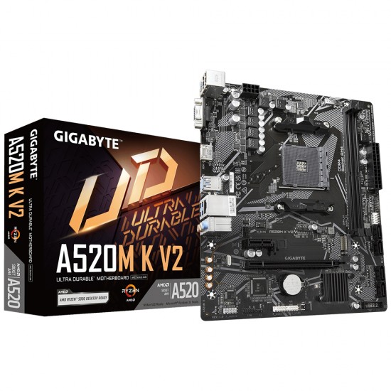 GIGABYTE A520M K V2 5100MHz(OC) DDR4 Soket AM4 M.2 HDMI D-Sub mATX Anakart GIGABYTE A520M K V2 5100MHz(OC) DDR4 Soket AM4 M.2 HDMI D-Sub mATX Anakart